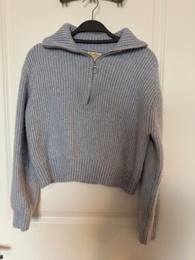Jessica Simpson Light Blue Ribbed Half-Zip Sweater